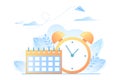 Calendar and clock. Time management concept, organization of working time, deadline. Vector illustration